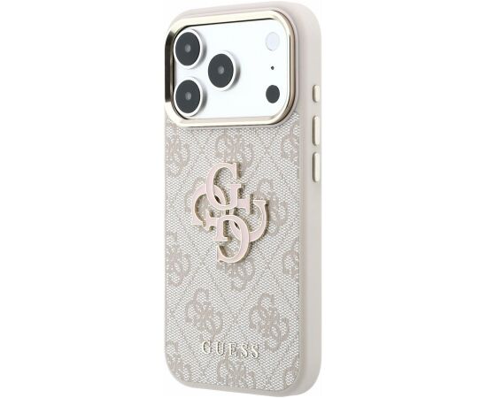 Guess PU 4G Resin Metal Logo Case Aizsargapvalks priekš iPhone 18 Pro Max / rozā Neoriģinālie Maciņi