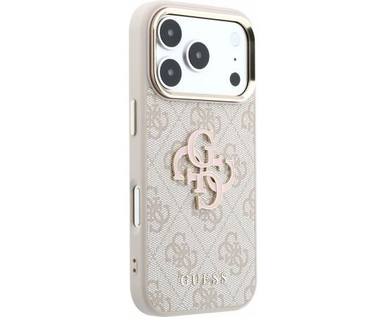 Guess PU 4G Resin Metal Logo Case Aizsargapvalks priekš iPhone 18 Pro Max / rozā Neoriģinālie Maciņi