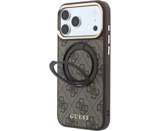 Guess PU 4G Ring Stand MagSafe Case Aizsargapvalks priekš iPhone 18 Pro Max / brūns Neoriģinālie Maciņi