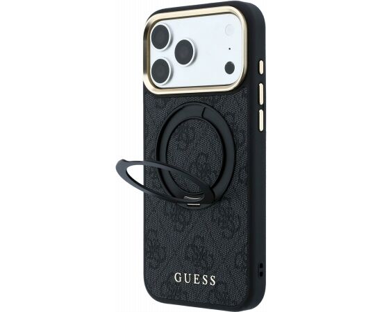 Guess PU 4G Ring Stand MagSafe Case Aizsargapvalks priekš iPhone 18 Pro / melns Neoriģinālie Maciņi