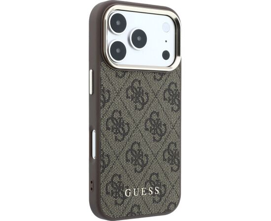 Guess PU Leather 4G Gold Frame MagSafe Case Aizsargapvalks priekš iPhone 18 Pro / brūns Neoriģinālie Maciņi