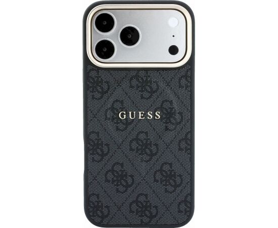 Guess PU Leather 4G Gold Frame Embossed MagSafe Case Aizsargapvalks priekš iPhone 18 Pro Max / melns Neoriģinālie Maciņi