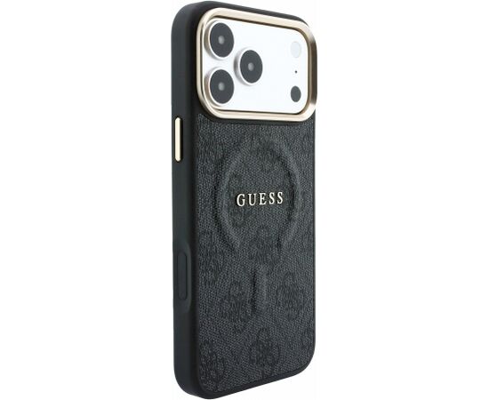 Guess PU Leather 4G Gold Frame Embossed MagSafe Case Aizsargapvalks priekš iPhone 18 Pro Max / melns Neoriģinālie Maciņi