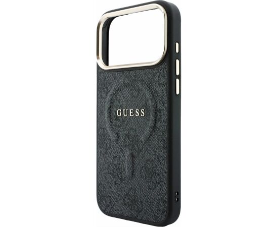 Guess PU Leather 4G Gold Frame Embossed MagSafe Case Aizsargapvalks priekš iPhone 18 Pro Max / melns Neoriģinālie Maciņi