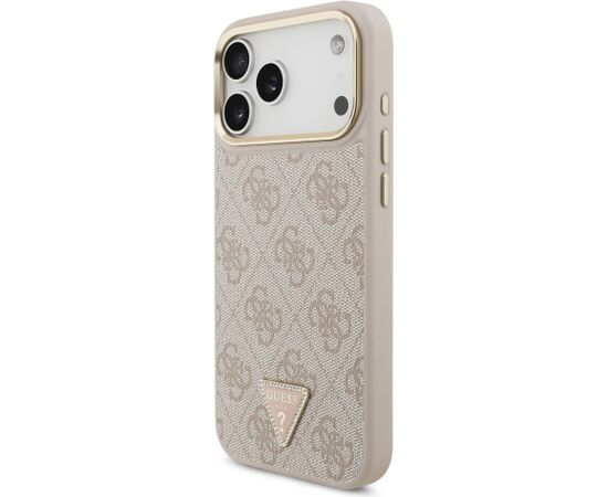 Guess PU Leather 4G Strass Triangle Logo Gold Frame MagSafe Case Aizsargapvalks priekš iPhone 18 Pro Max / rozā Neoriģinālie Maciņi