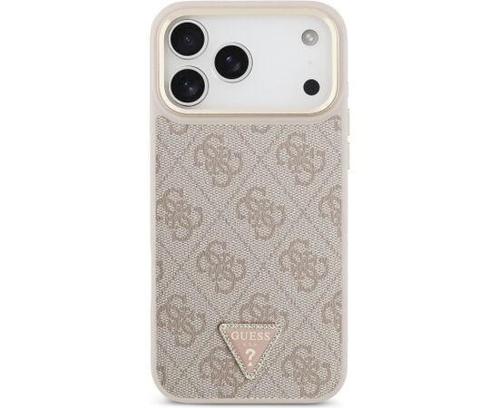 Guess PU Leather 4G Strass Triangle Logo Gold Frame MagSafe Case Aizsargapvalks priekš iPhone 18 Pro Max / rozā Neoriģinālie Maciņi
