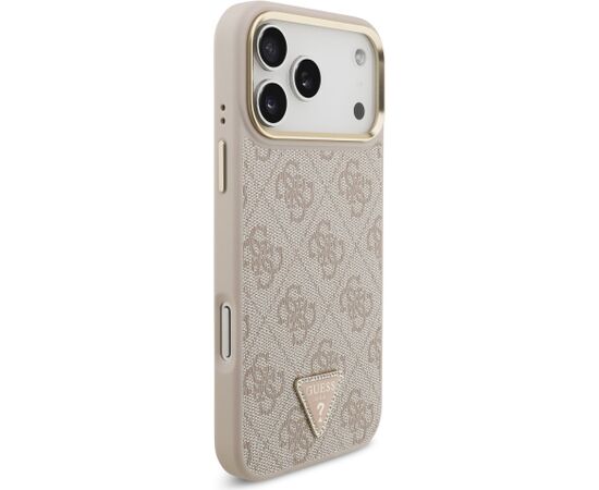 Guess PU Leather 4G Strass Triangle Logo Gold Frame MagSafe Case Aizsargapvalks priekš iPhone 18 Pro Max / rozā Neoriģinālie Maciņi