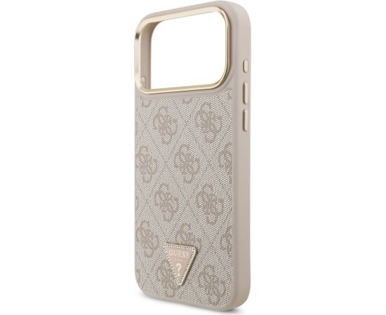 Guess PU Leather 4G Strass Triangle Logo Gold Frame MagSafe Case Aizsargapvalks priekš iPhone 18 Pro Max / rozā Neoriģinālie Maciņi