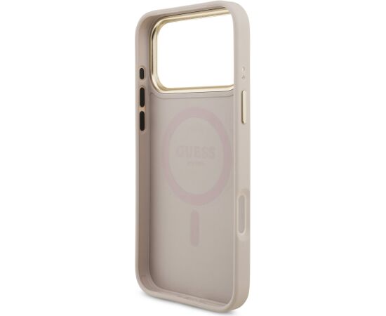 Guess PU Leather 4G Strass Triangle Logo Gold Frame MagSafe Case Aizsargapvalks priekš iPhone 18 Pro Max / rozā Neoriģinālie Maciņi