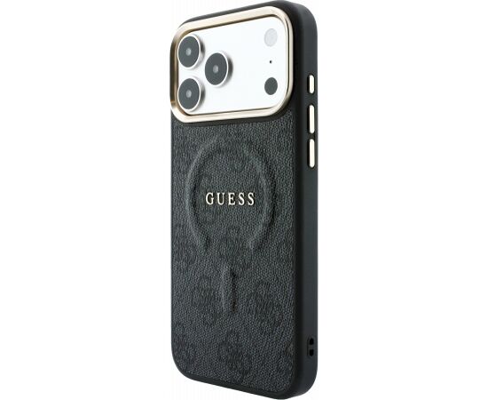 Guess PU Leather 4G Gold Frame Embossed MagSafe Case Aizsargapvalks priekš iPhone 18 Pro / melns Neoriģinālie Maciņi