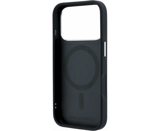 Karl Lagerfeld PU Grained K&CH Heads Ring Stand Magsafe Case Aizsargapvalks priekš iPhone 18 Pro Max / melns Neoriģinālie Maciņi