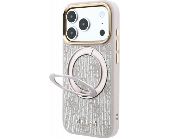 Guess PU 4G Ring Stand MagSafe Case Aizsargapvalks priekš iPhone 18 Pro / rozā Neoriģinālie Maciņi