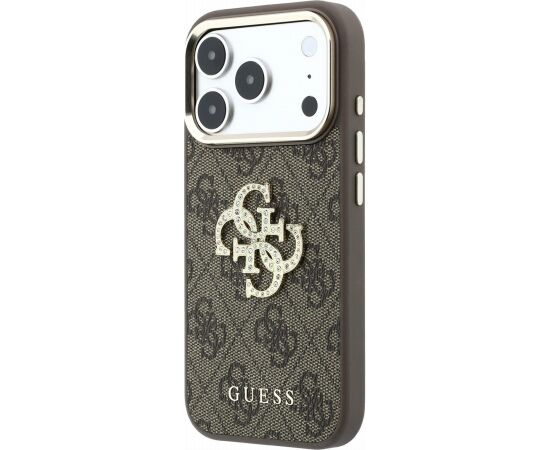 Guess PU 4G Strass Metal Logo Case Aizsargapvalks priekš iPhone 18 Pro Max / brūns Neoriģinālie Maciņi