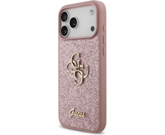 Guess PU Fixed Glitter 4G Metal Logo Case Aizsargapvalks priekš iPhone 18 Pro Max / rozā Neoriģinālie Maciņi