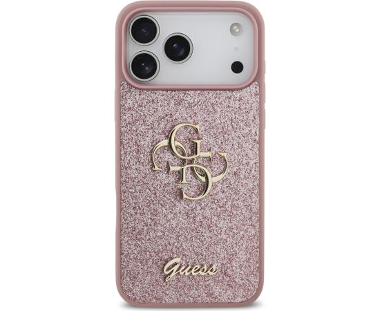 Guess PU Fixed Glitter 4G Metal Logo Case Aizsargapvalks priekš iPhone 18 Pro Max / rozā Neoriģinālie Maciņi