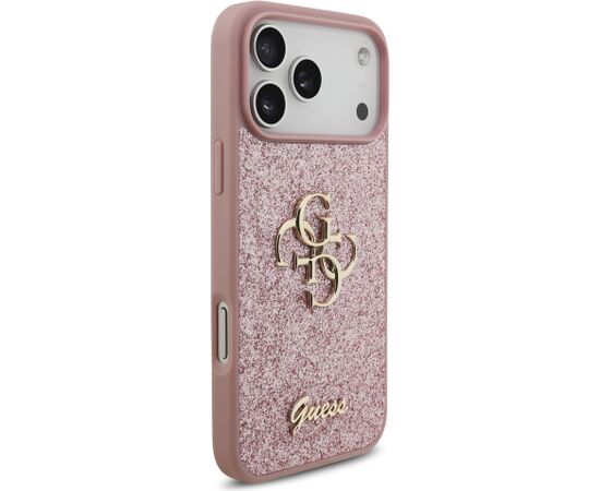 Guess PU Fixed Glitter 4G Metal Logo Case Aizsargapvalks priekš iPhone 18 Pro Max / rozā Neoriģinālie Maciņi