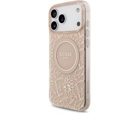 Guess IML Flowers Allover Strap MagSafe Case Aizsargapvalks priekš iPhone 18 Pro Max / rozā Neoriģinālie Maciņi