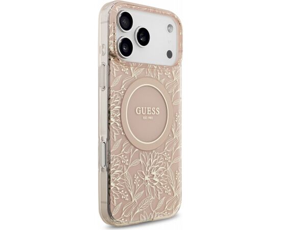 Guess IML Flowers Allover Strap MagSafe Case Aizsargapvalks priekš iPhone 18 Pro Max / rozā Neoriģinālie Maciņi