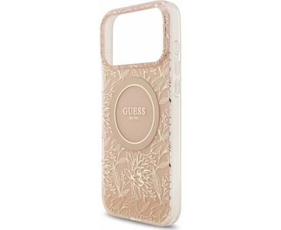 Guess IML Flowers Allover Strap MagSafe Case Aizsargapvalks priekš iPhone 18 Pro Max / rozā Neoriģinālie Maciņi