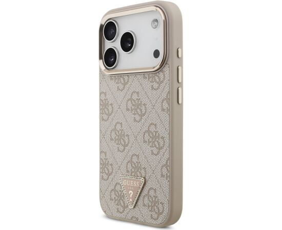 Guess PU Leather 4G Strass Triangle Logo Gold Frame MagSafe Case Aizsargapvalks priekš iPhone 18 Pro / rozā Neoriģinālie Maciņi