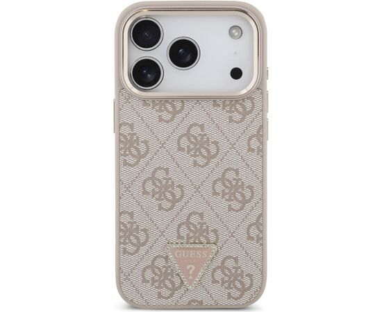 Guess PU Leather 4G Strass Triangle Logo Gold Frame MagSafe Case Aizsargapvalks priekš iPhone 18 Pro / rozā Neoriģinālie Maciņi