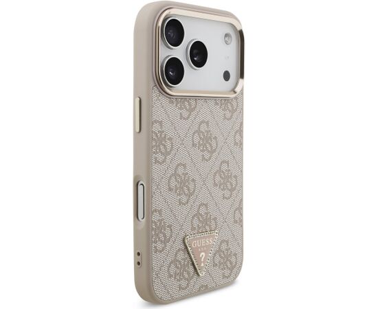 Guess PU Leather 4G Strass Triangle Logo Gold Frame MagSafe Case Aizsargapvalks priekš iPhone 18 Pro / rozā Neoriģinālie Maciņi