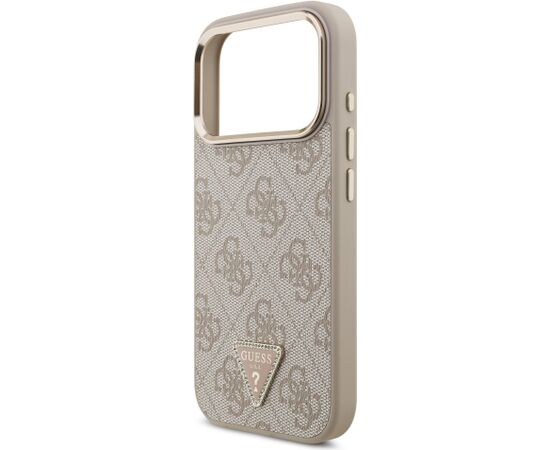 Guess PU Leather 4G Strass Triangle Logo Gold Frame MagSafe Case Aizsargapvalks priekš iPhone 18 Pro / rozā Neoriģinālie Maciņi