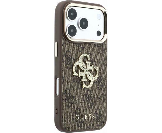 Guess PU 4G Strass Metal Logo Case Aizsargapvalks priekš iPhone 18 Pro / brūns Neoriģinālie Maciņi