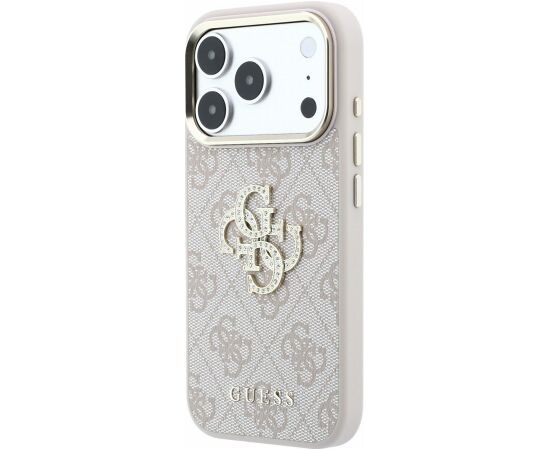 Guess PU 4G Strass Metal Logo Case Aizsargapvalks priekš iPhone 18 Pro / rozā Neoriģinālie Maciņi
