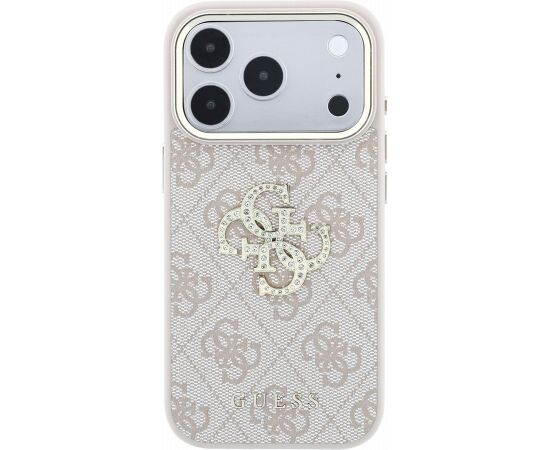 Guess PU 4G Strass Metal Logo Case Aizsargapvalks priekš iPhone 18 Pro / rozā Neoriģinālie Maciņi