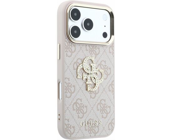 Guess PU 4G Strass Metal Logo Case Aizsargapvalks priekš iPhone 18 Pro / rozā Neoriģinālie Maciņi