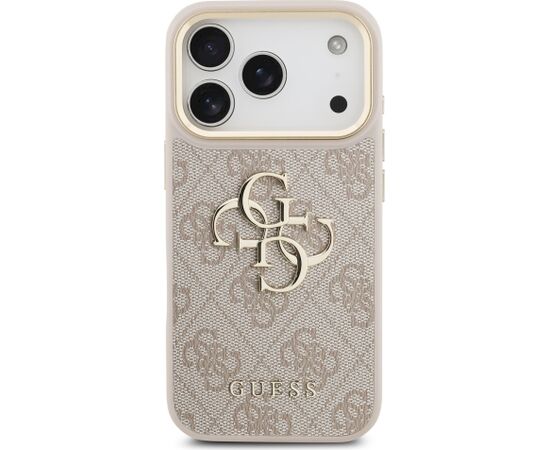 Guess PU Leather 4G Metal Logo Gold Frame Case Aizsargapvalks priekš iPhone 18 Pro / rozā Neoriģinālie Maciņi