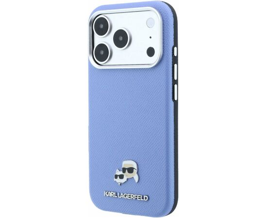 Karl Lagerfeld PU Grained Semi Wrap K&CH Heads Magsafe Case Aizsargapvalks priekš iPhone 18 Pro Max / zils Neoriģinālie Maciņi