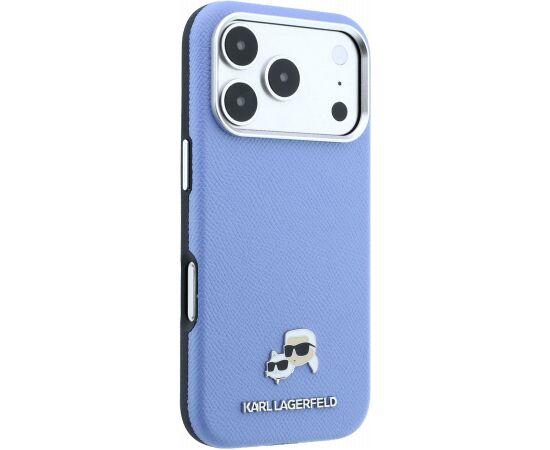 Karl Lagerfeld PU Grained Semi Wrap K&CH Heads Magsafe Case Aizsargapvalks priekš iPhone 18 Pro Max / zils Neoriģinālie Maciņi