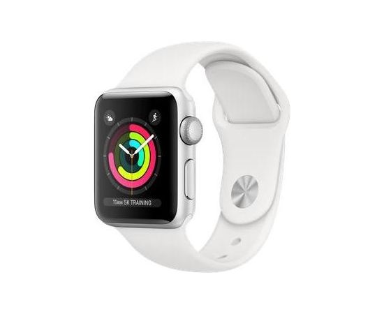 Apple Watch Series 3, 38mm Silver Aluminium Case with White Sport Band