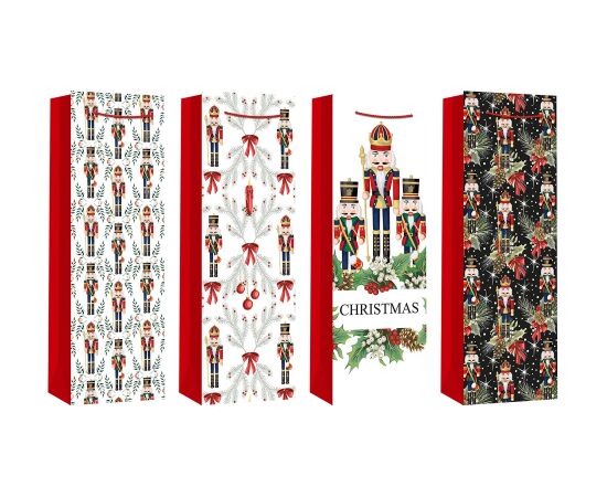 Gift bag for bottle XMAS NUTCRACKER, 12x36x9cm, mix Подарочные пакеты