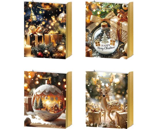 Gift bag XMAS GOLD M, 26x32x10cm, mix Подарочные пакеты