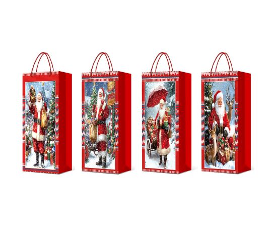 Gift bag for bottle SANTA DAY, 12x36x9cm, mix Подарочные пакеты
