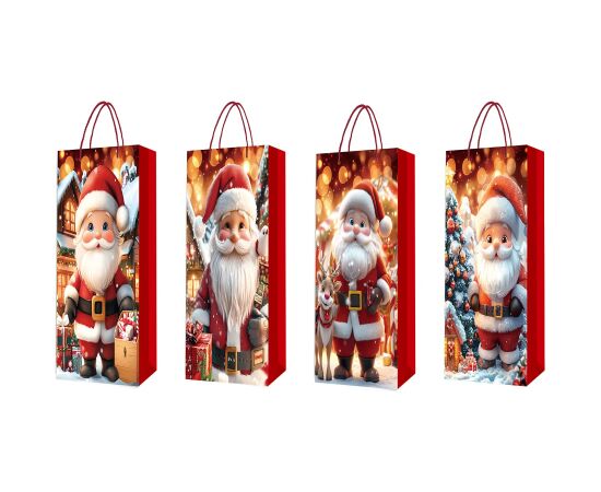 Gift bag for bottle FUN SANTA, 12x36x9cm, mix Подарочные пакеты
