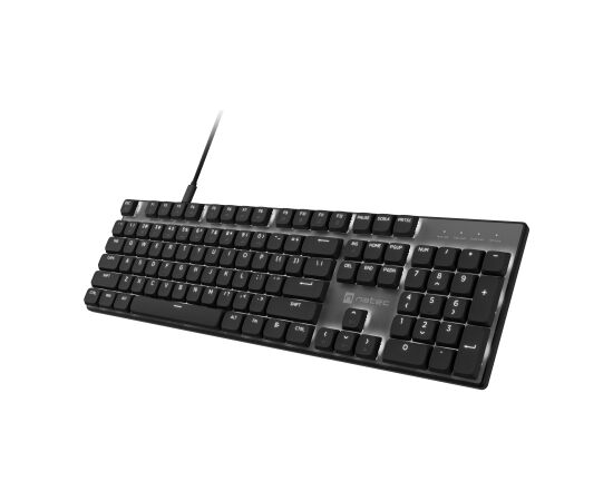 Natec Amberjack Keyboard Wired US Linear White backlight, Hot-swappable switches, Anti-ghosting, Built-in memory, Macro recording Black/Gray Klaviatūras