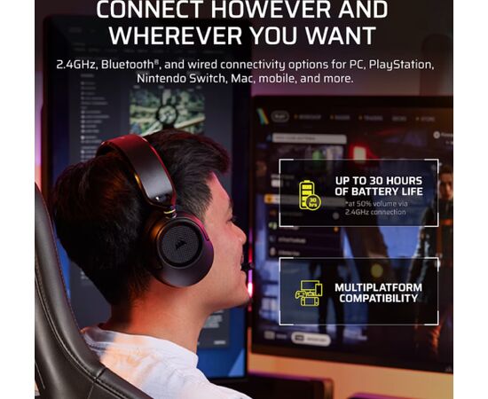 Corsair Gaming Headset HS35 v3 Bluetooth Over-Ear Microphone Carbon Wireless Austiņas