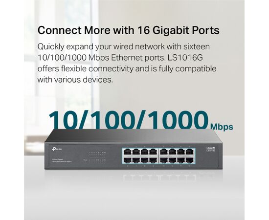 TP-LINK 16-Port Gigabit Switch LS1016G Unmanaged Desktop/Rack-mountable Switch
