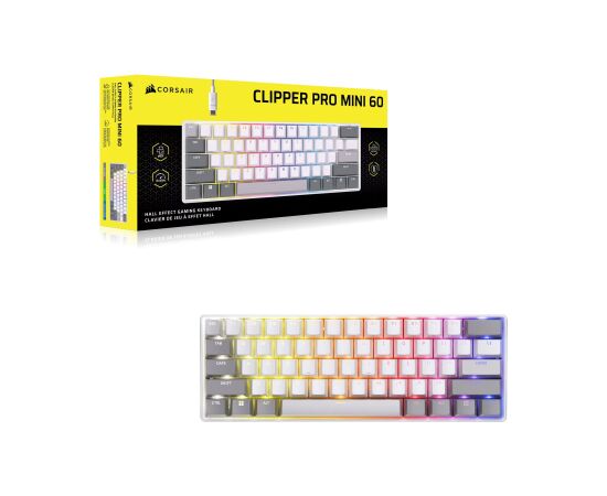 CORSAIR CLIPPER PRO MINI 60 Hall Effect Gaming Keyboard, Backlit RGB LED, CORSAIR MGX Core, White , PBT DS Keycaps Klaviatūras