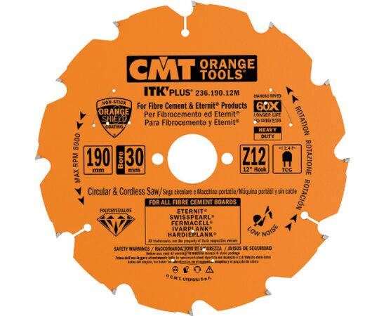 Griešanas disks kokam CMT 236; 190x2,4x30; Z12; 12° Zāģripas
