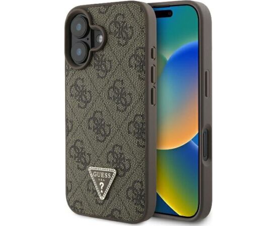 Guess Leather 4G Triangle Strass Aizsargapvalks Priekš Apple iPhone 16 Neoriģinālie Maciņi