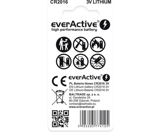 Lithium batteries mini everActive CR2016 blister 2 pcs. Baterijas un akumulatori