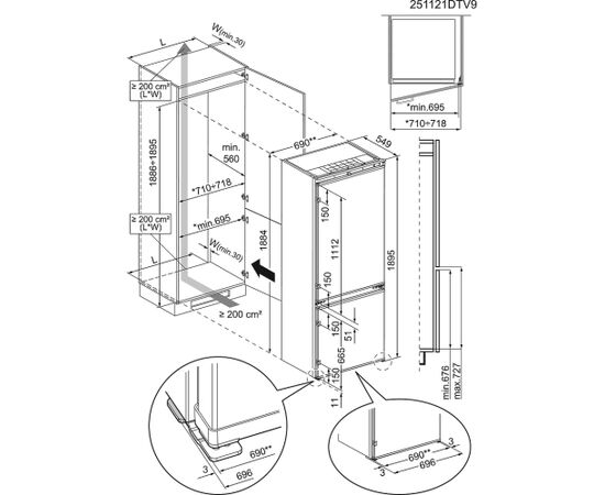 Electrolux E7TNAE75S Ledusskapis, iebūvējams 700.sērija GreenZone 188.4cm 70cm plats Ledusskapji, iebūvējami