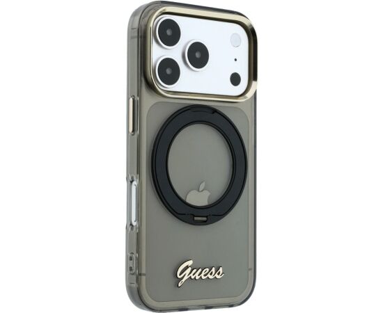 Guess Apple  iPhone 18 Pro Max HC MagSafe IML Ring Stand 360 Script Metal Logo Black Neoriģinālie Maciņi