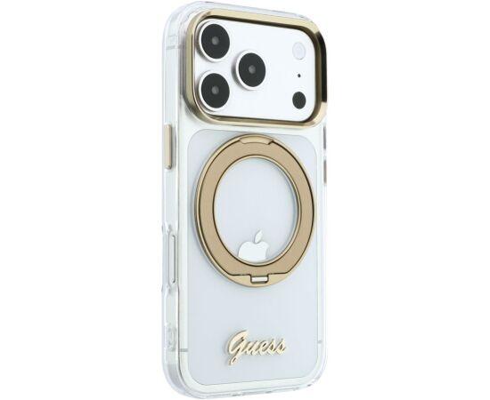Guess Apple  iPhone 18 Pro HC MagSafe IML Ring Stand 360 Script Metal Logo Transparent Neoriģinālie Maciņi