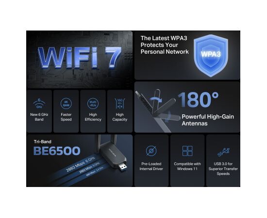 Mercusys MA37BEH BE6500 Wi-Fi 7 High-Gain Wireless USB Adapter Switch